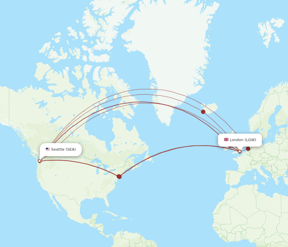 Flights from Seattle to London SEA to LGW Flight Routes