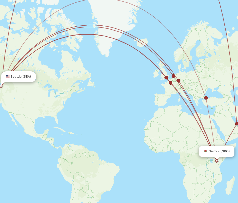 All flight routes from Seattle to Nairobi, SEA to NBO - Flight Routes