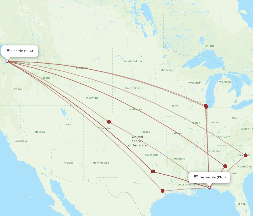 All flight routes from Seattle to Pensacola, SEA to PNS - Flight Routes