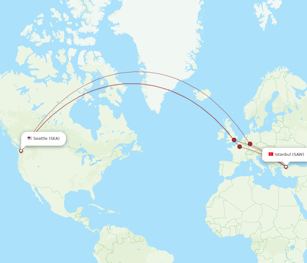 Flights from Seattle to Istanbul SEA to SAW Flight Routes