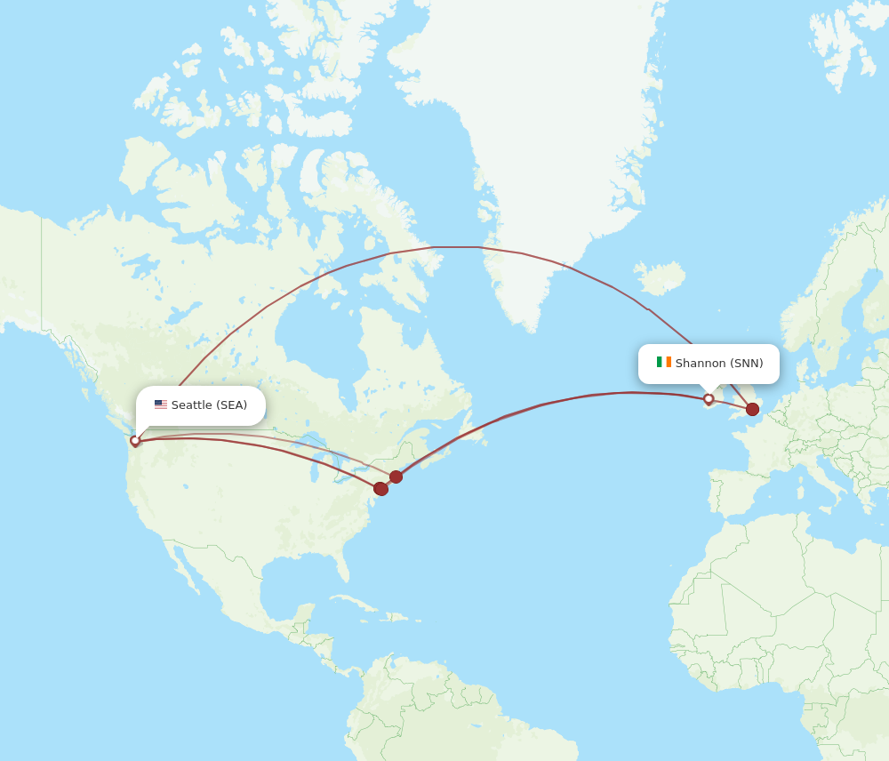 Flights from Seattle to Shannon SEA to SNN Flight Routes