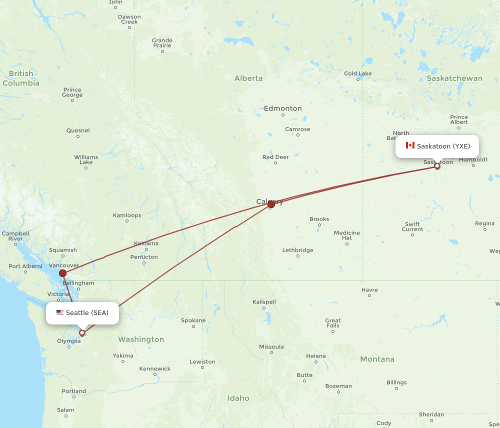 Flights from Seattle to Saskatoon SEA to YXE Flight Routes