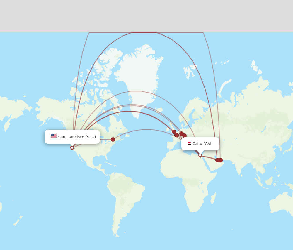 All flight routes from San Francisco to Cairo, SFO to CAI - Flight Routes