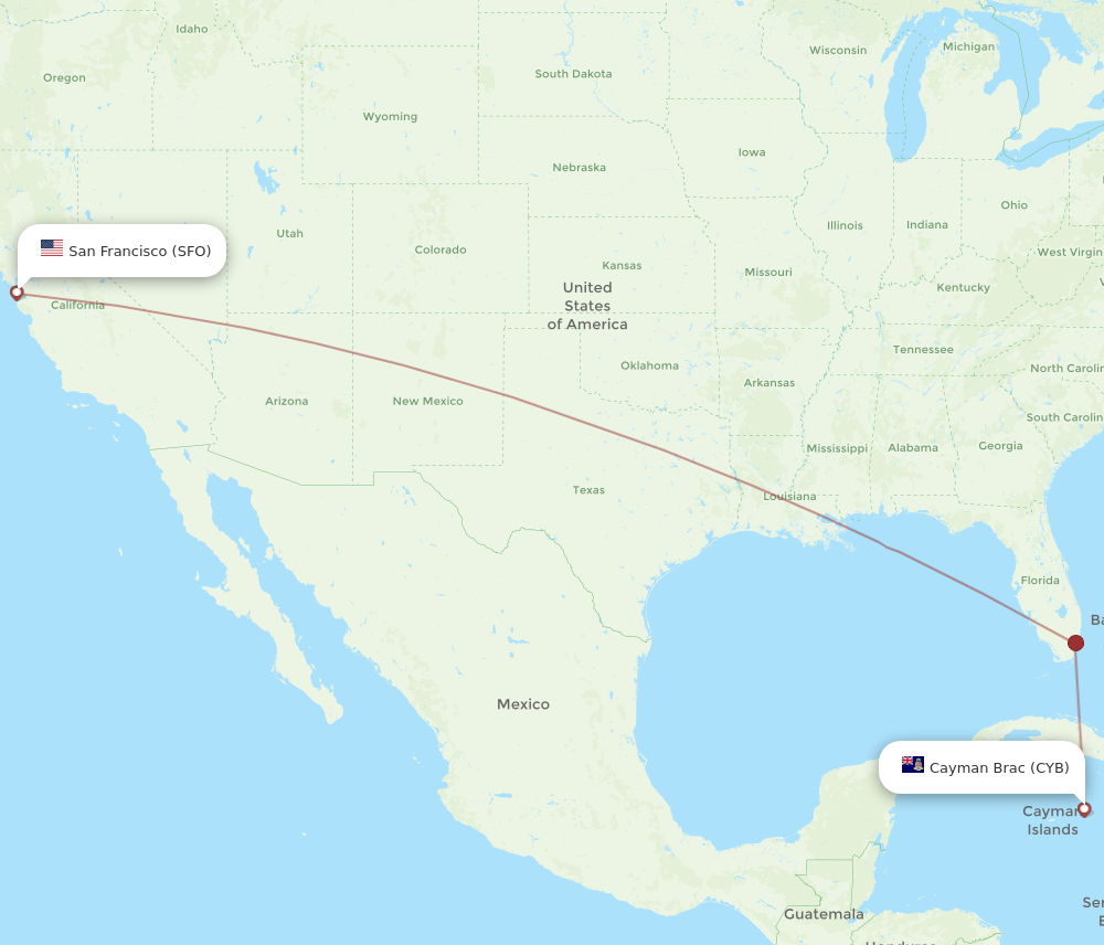 Flights from San Francisco to Cayman Brac Island SFO to CYB