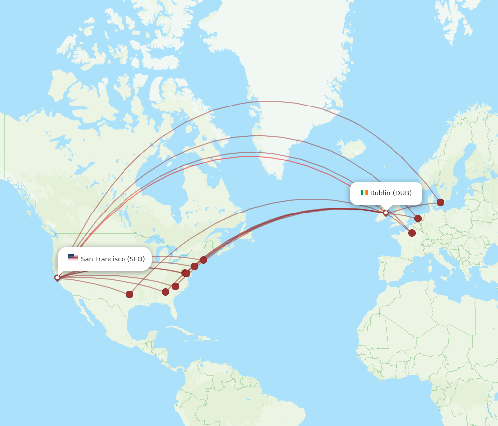 Flights from San Francisco to Dublin SFO to DUB Flight Routes