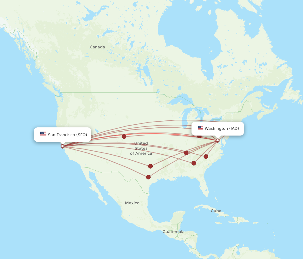 Flights from San Francisco to Dulles SFO to IAD Flight Routes