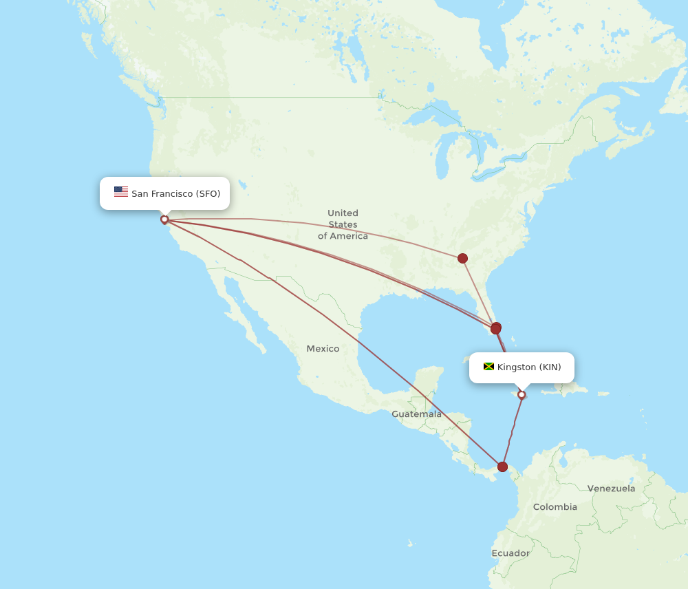 All flight routes from San Francisco to Kingston, SFO to KIN - Flight ...