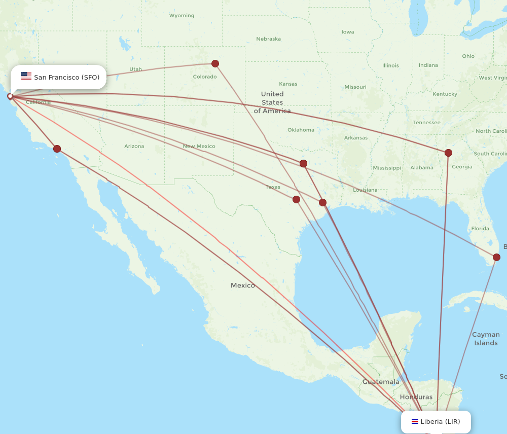 Flights from San Francisco to Guanacaste SFO to LIR Flight Routes