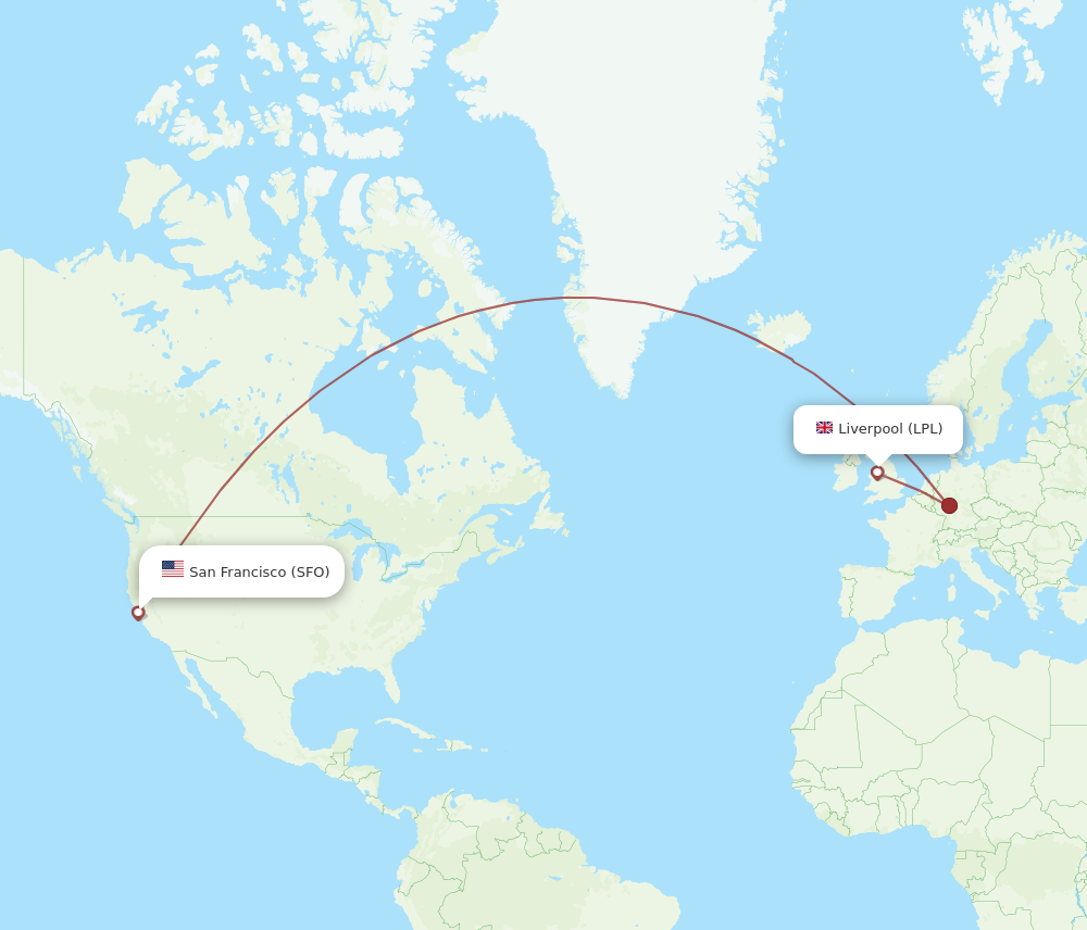 Flights from San Francisco to Liverpool SFO to LPL Flight Routes