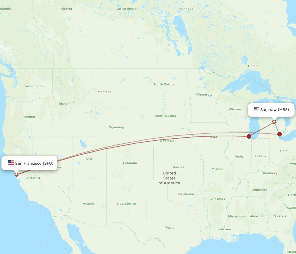 Flights from San Francisco to Saginaw SFO to MBS Flight Routes