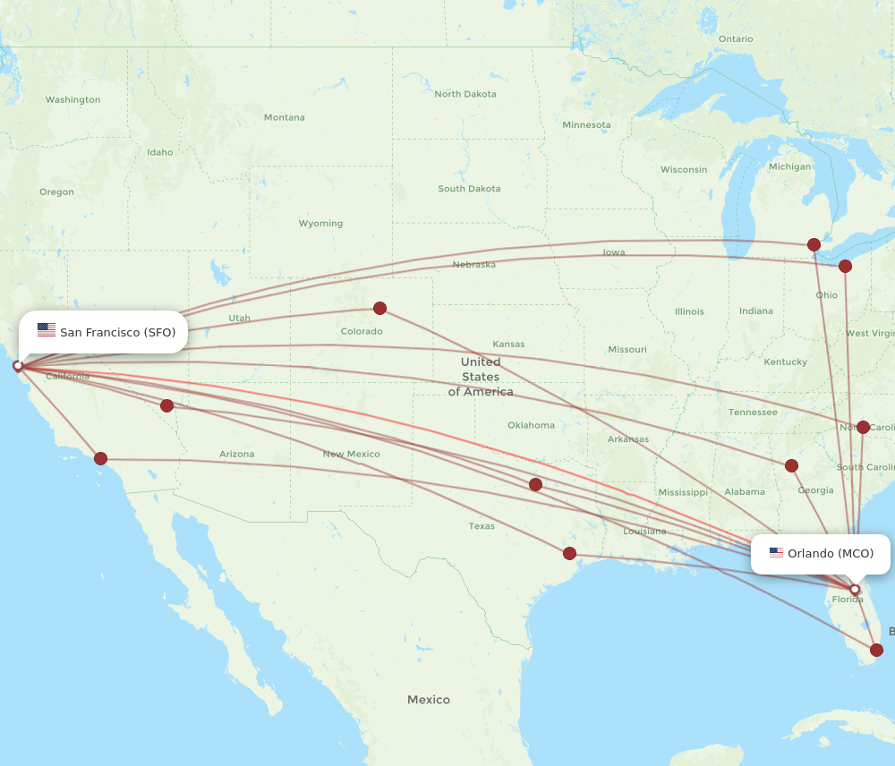 All flight routes from San Francisco to Orlando, SFO to MCO - Flight Routes