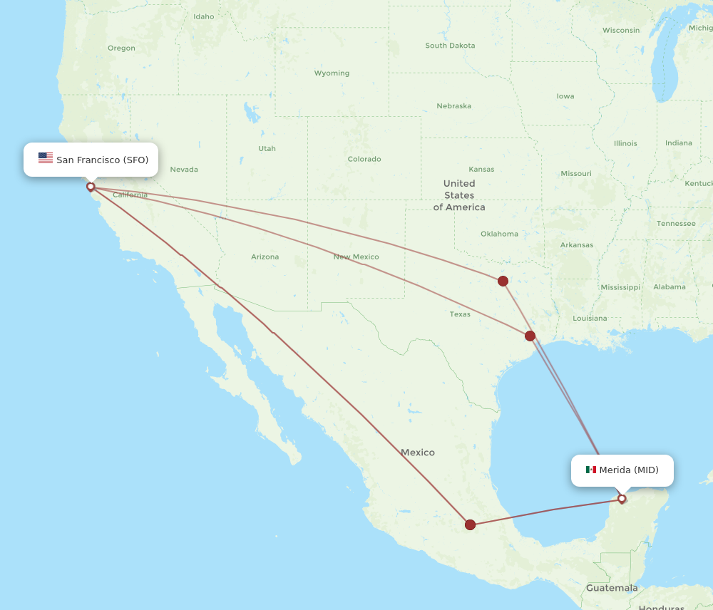 Flights from San Francisco to Merida SFO to MID Flight Routes