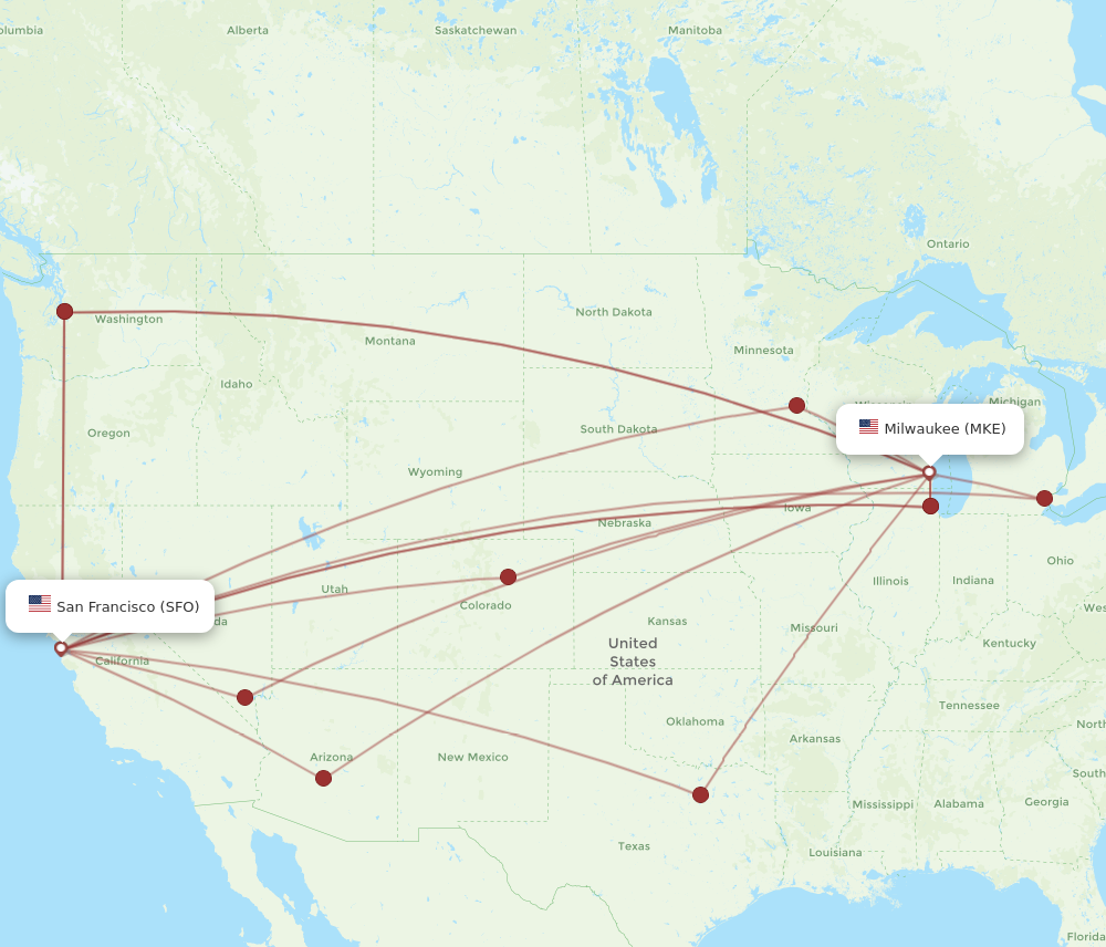 Flights from San Francisco to Milwaukee, SFO to MKE - Flight Routes