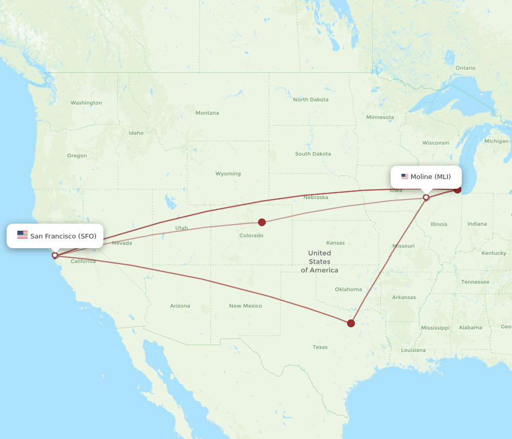 Flights from San Francisco to Moline SFO to MLI Flight Routes