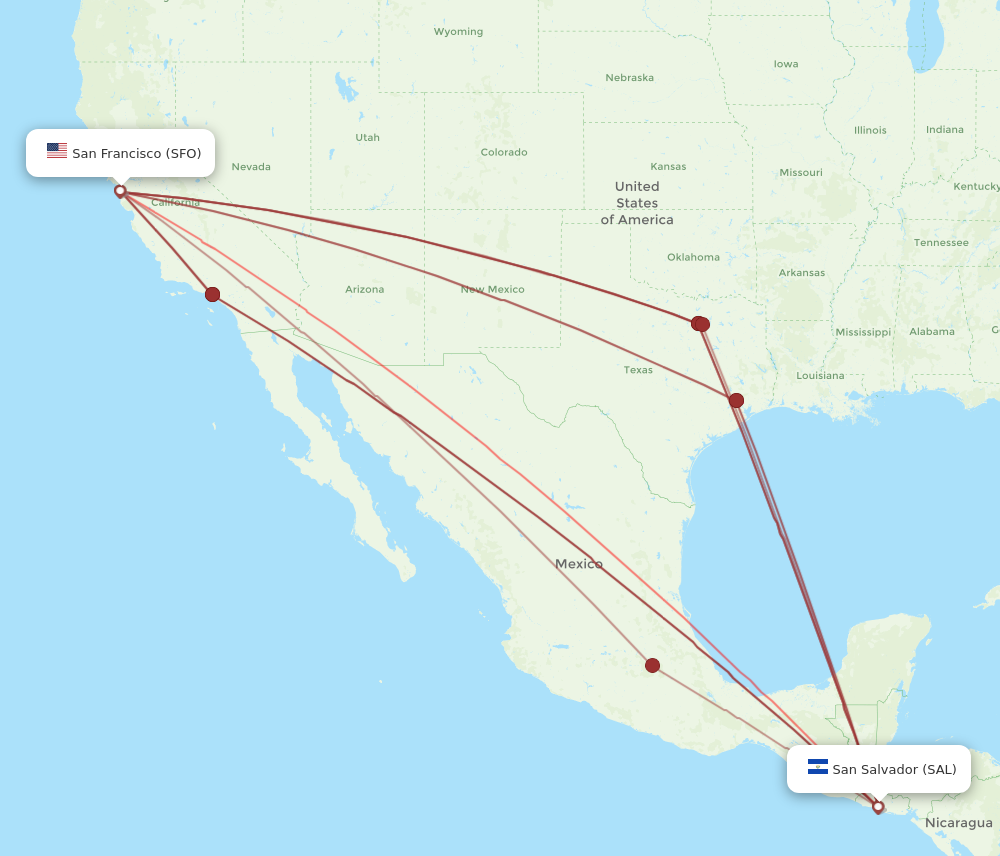 Flights from San Francisco to San Salvador, SFO to SAL - Flight Routes