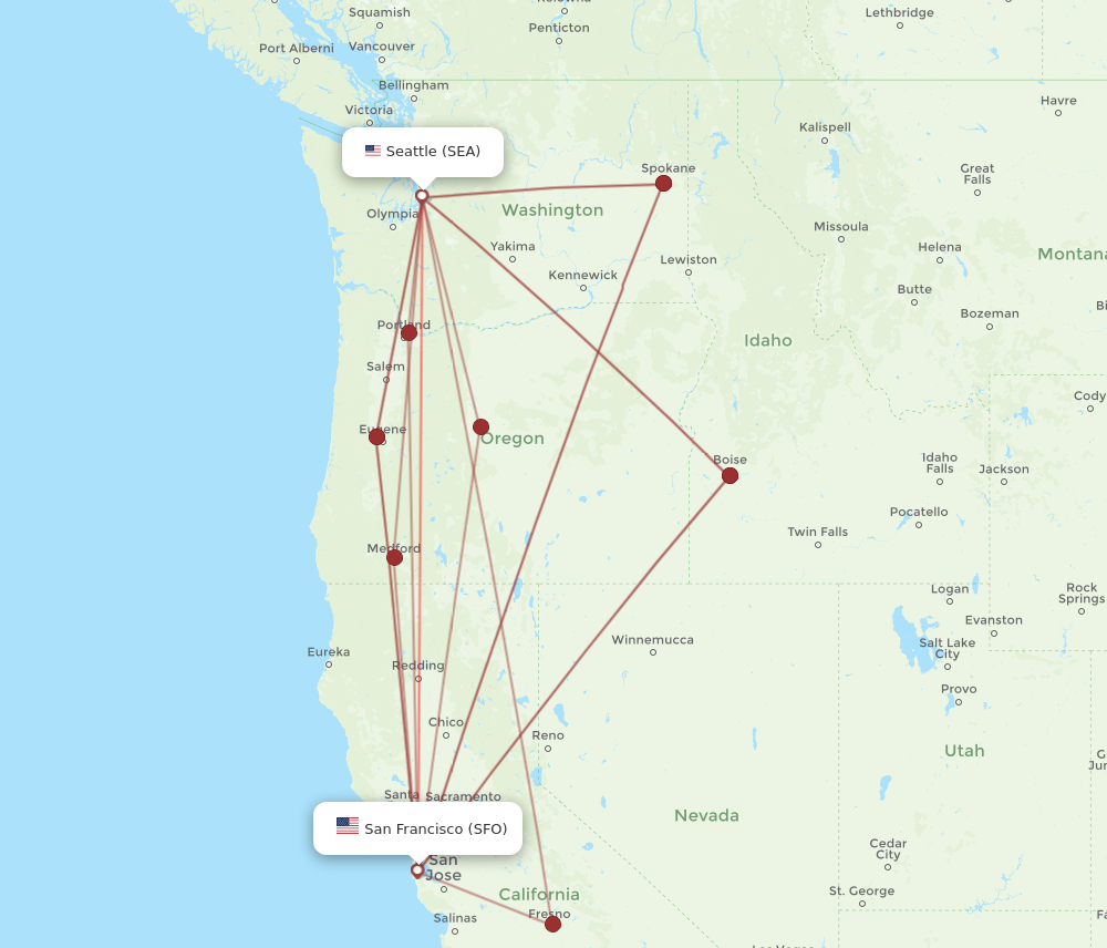 Flights from San Francisco to Seattle SFO to SEA Flight Routes