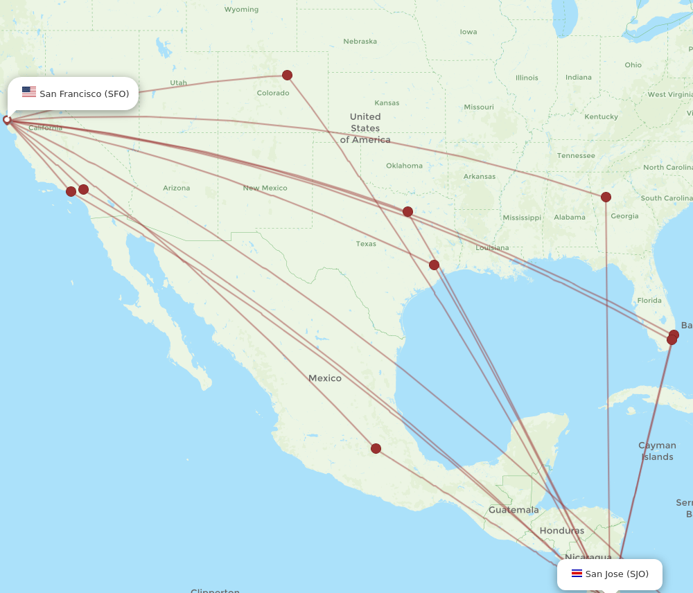 Flights from San Francisco to San Jose SFO to SJO Flight Routes