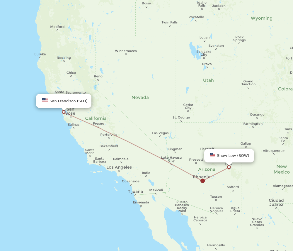 Flights from San Francisco to Show Low SFO to SOW Flight Routes