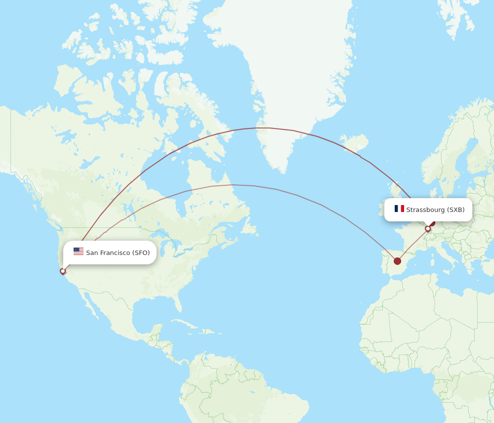 SFO to SXB flights and routes map
