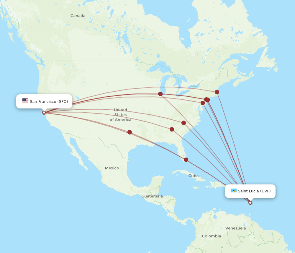 Flights from San Francisco to Saint Lucia SFO to UVF Flight Routes