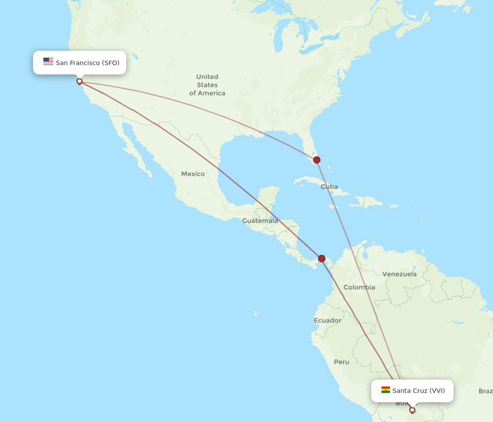 Flights from San Francisco to Santa Cruz SFO to VVI Flight Routes