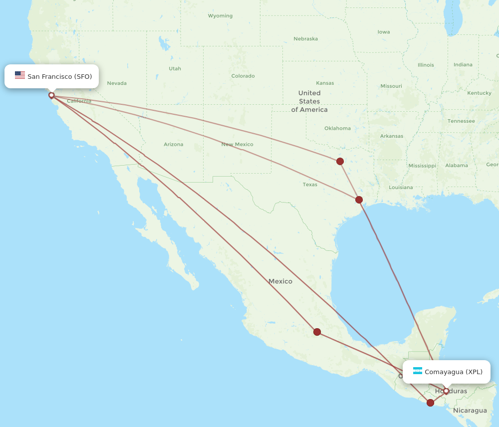 Flights from San Francisco to Comayagua SFO to XPL Flight Routes