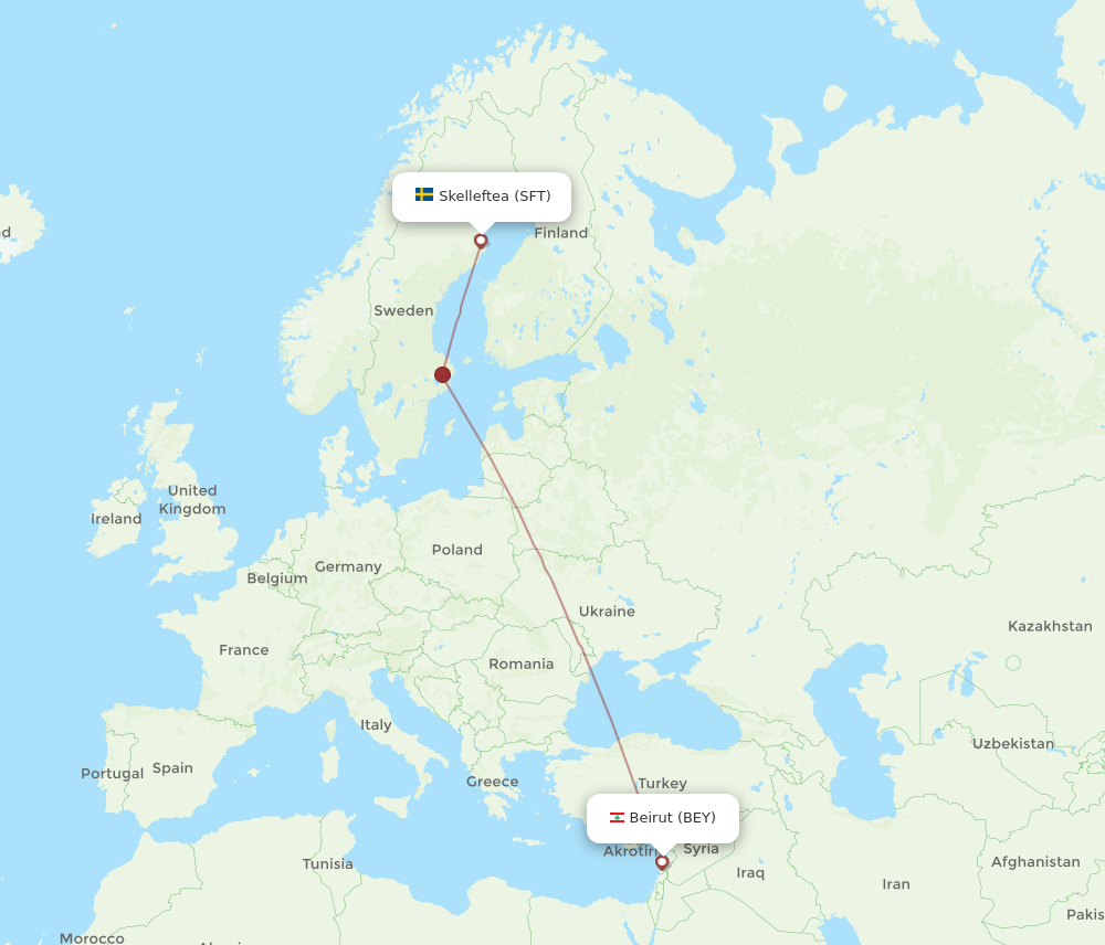 Flights from Skelleftea to Beirut SFT to BEY Flight Routes