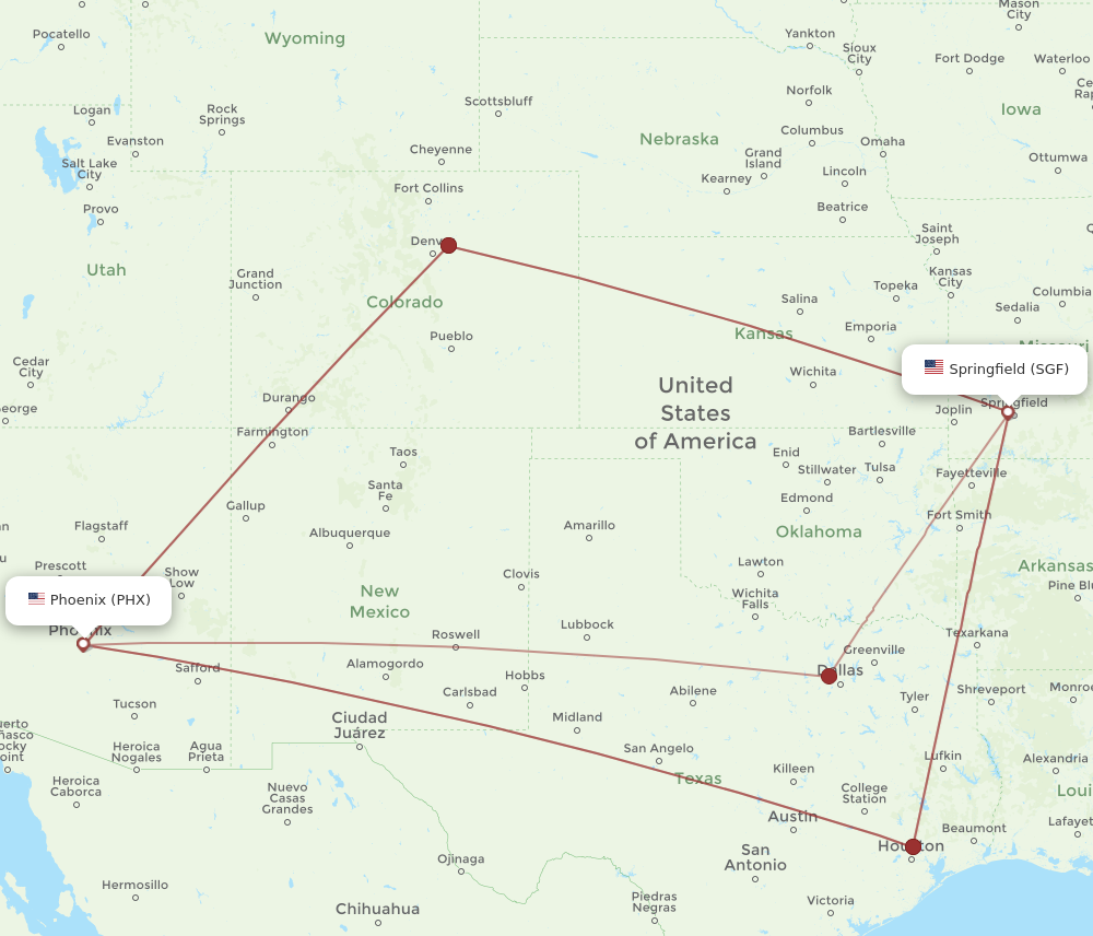 Flights from Springfield to Phoenix SGF to PHX Flight Routes