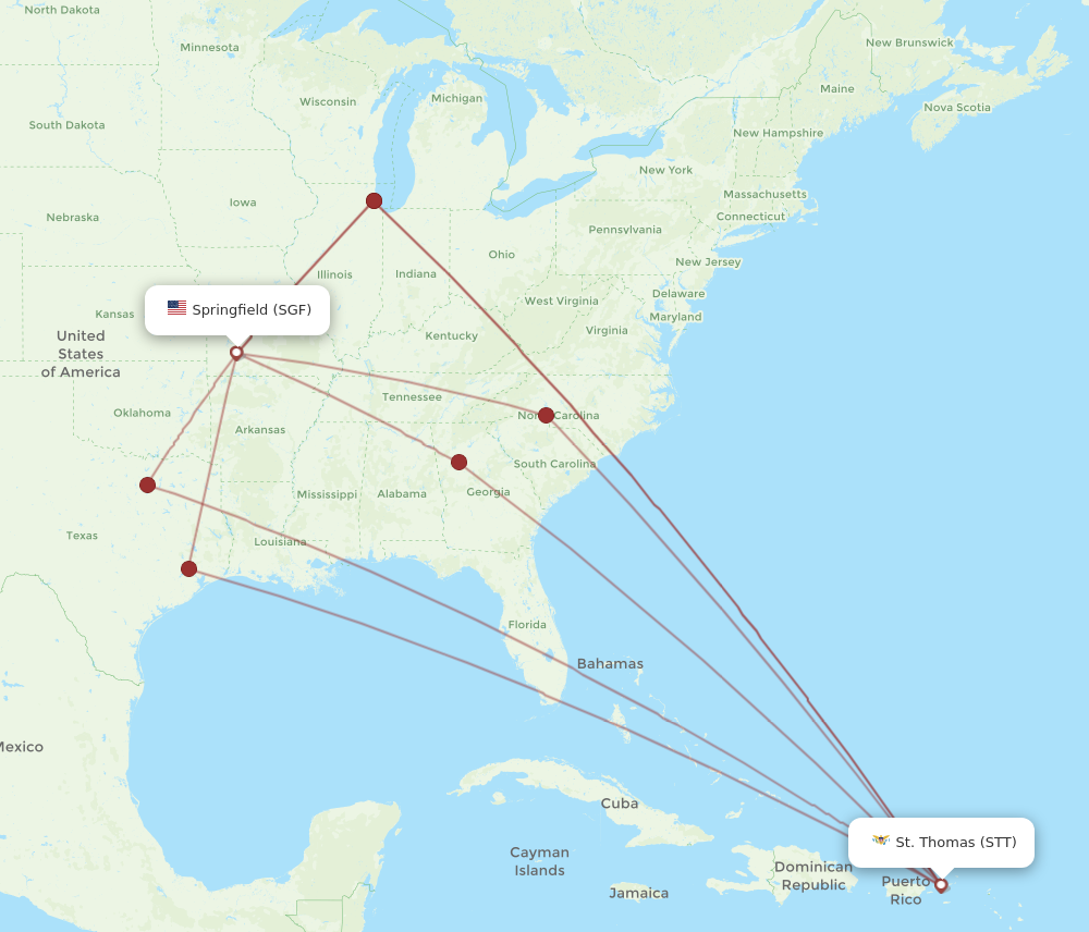 Flights from Springfield to Saint Thomas, SGF to STT - Flight Routes