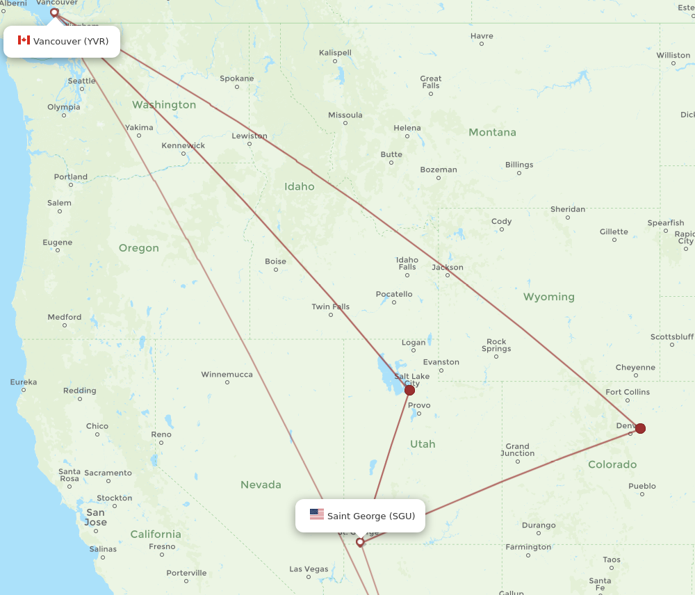 Flights from Saint George to Vancouver SGU to YVR Flight Routes