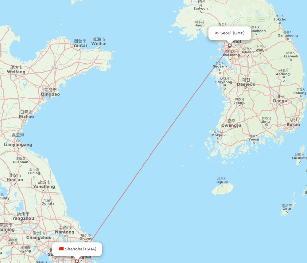 All flight routes from Shanghai to Seoul, SHA to GMP - Flight Routes