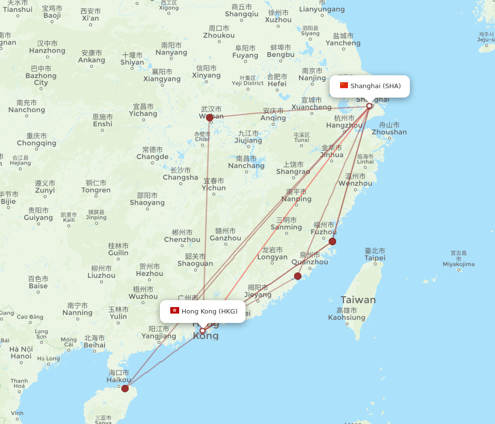 Flights from Shanghai to Hong Kong SHA to HKG Flight Routes