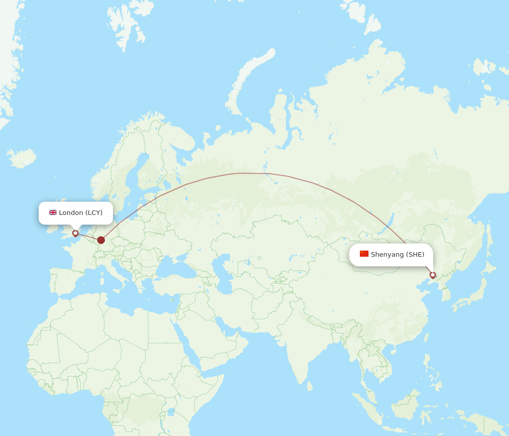 SHE to LCY flights and routes map