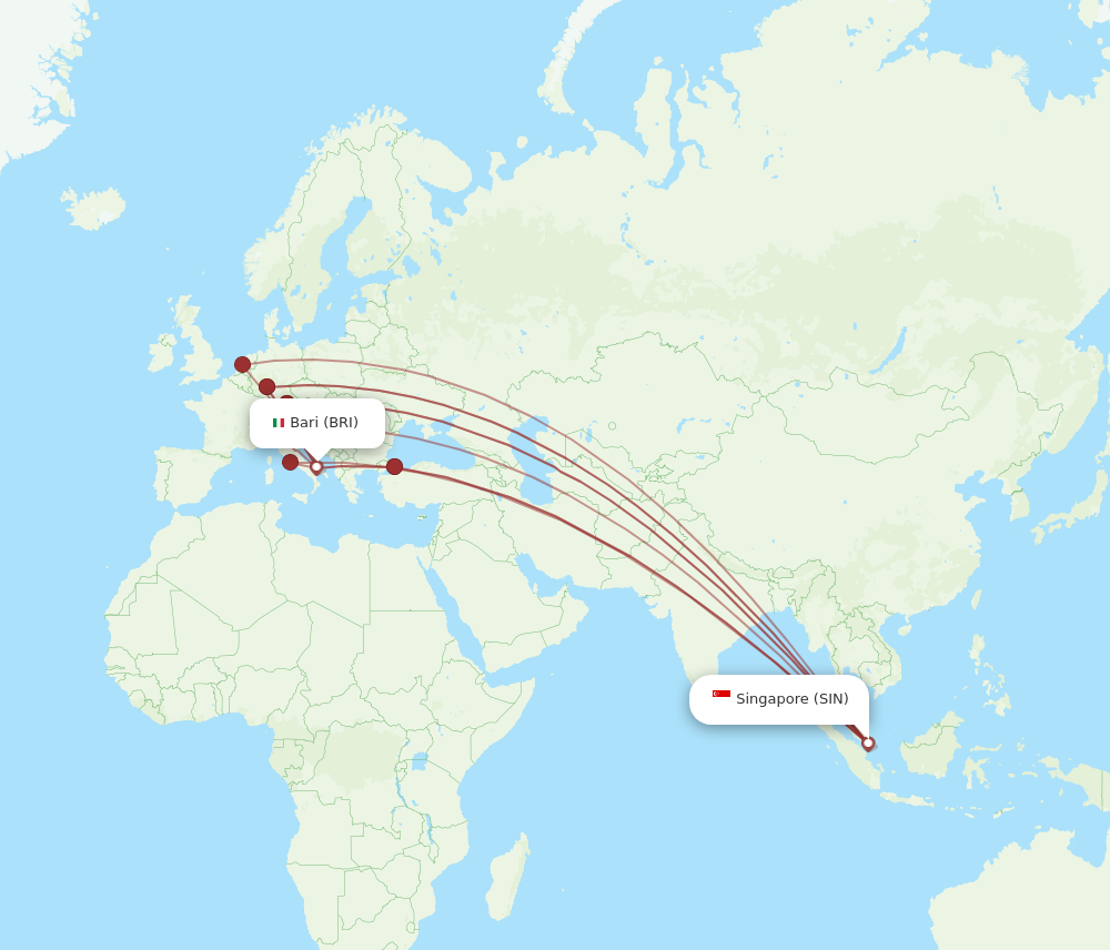 SIN to BRI flights and routes map