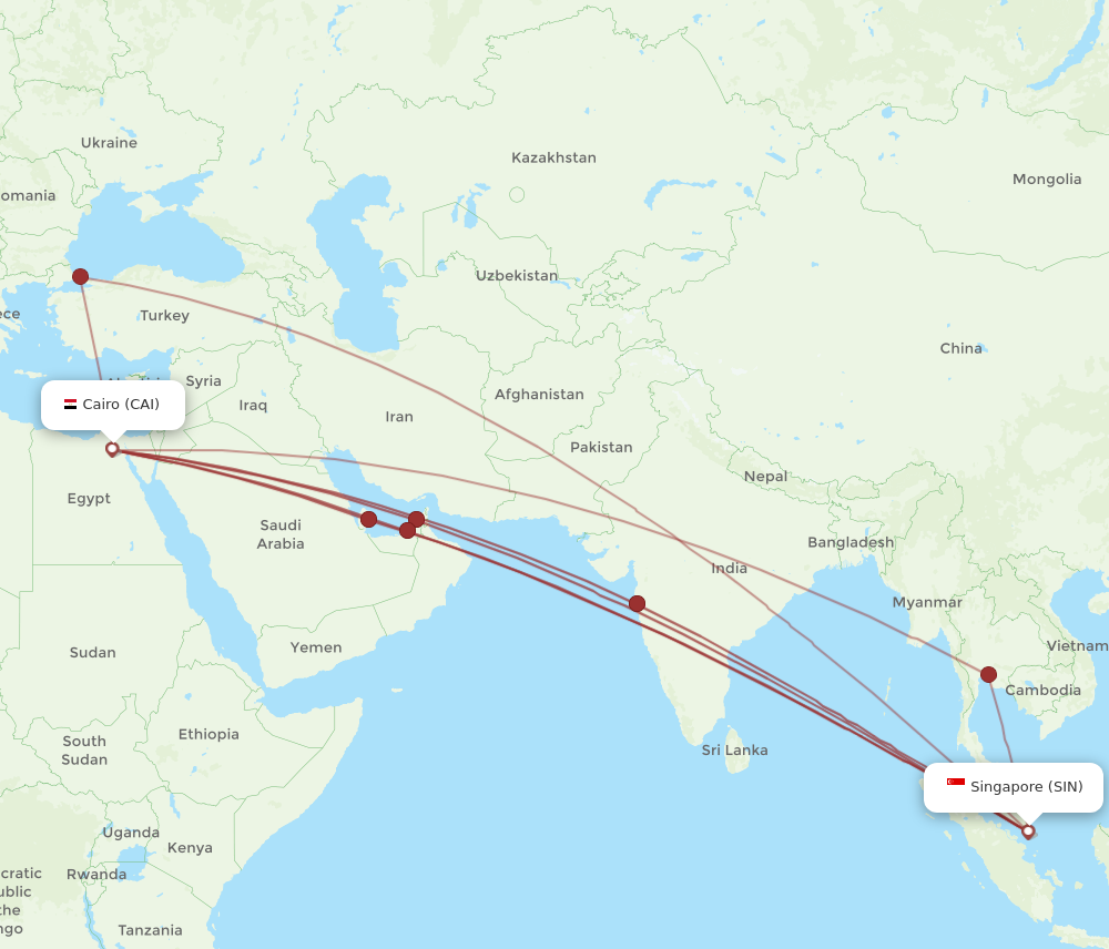 Flights from Singapore to Cairo SIN to CAI Flight Routes