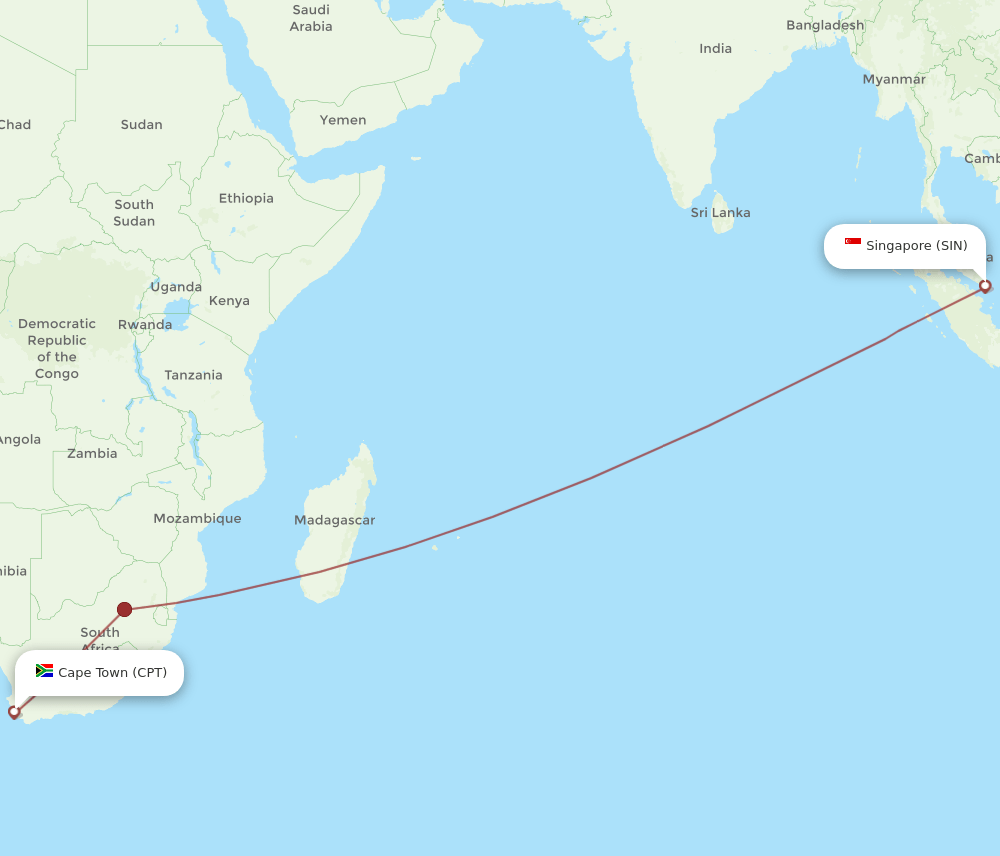 All Flight Routes From Singapore To Cape Town Sin To Cpt Flight Routes