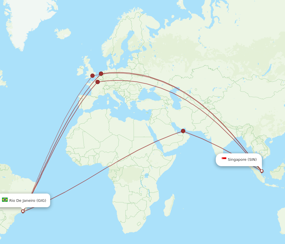 Flights from Singapore to Rio De Janeiro SIN to GIG Flight Routes