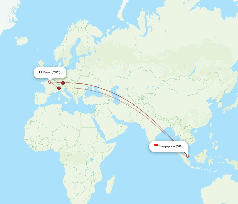 Flights from Singapore to Paris SIN to ORY Flight Routes