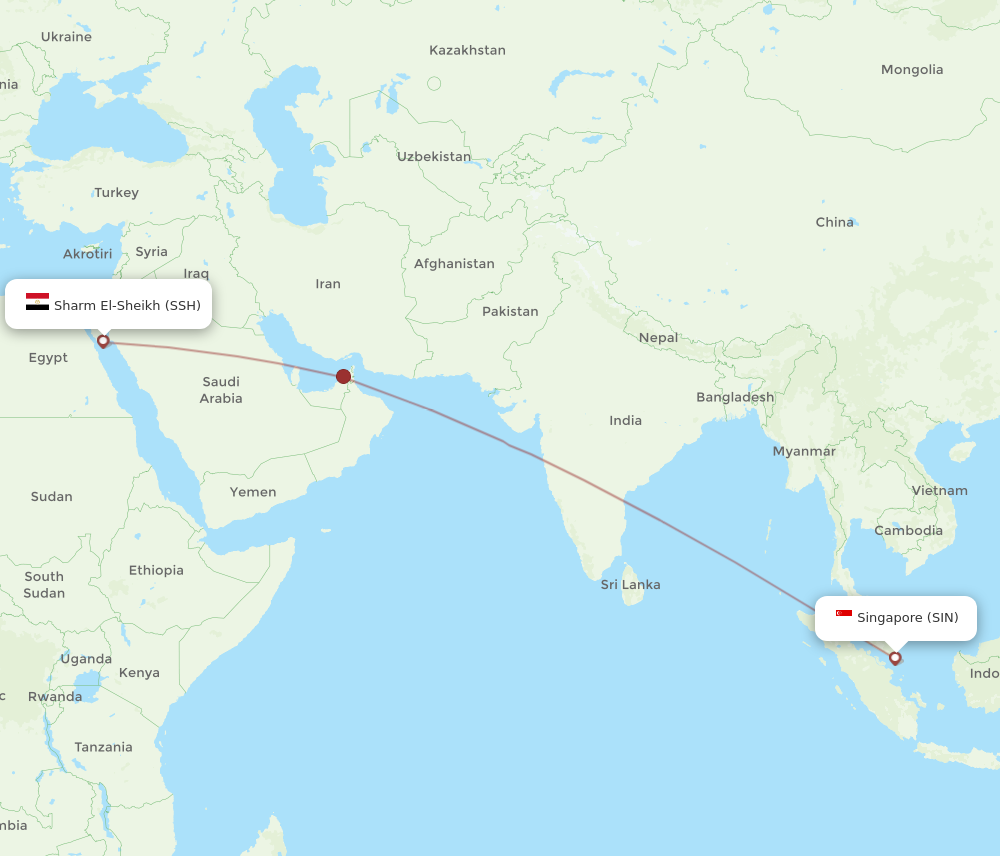 All flight routes from Singapore to Sharm el Sheikh, SIN to SSH ...