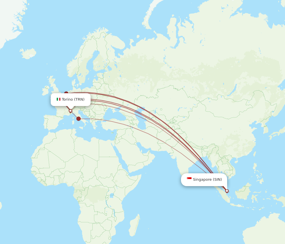 All flight routes from Singapore to Turin, SIN to TRN - Flight Routes