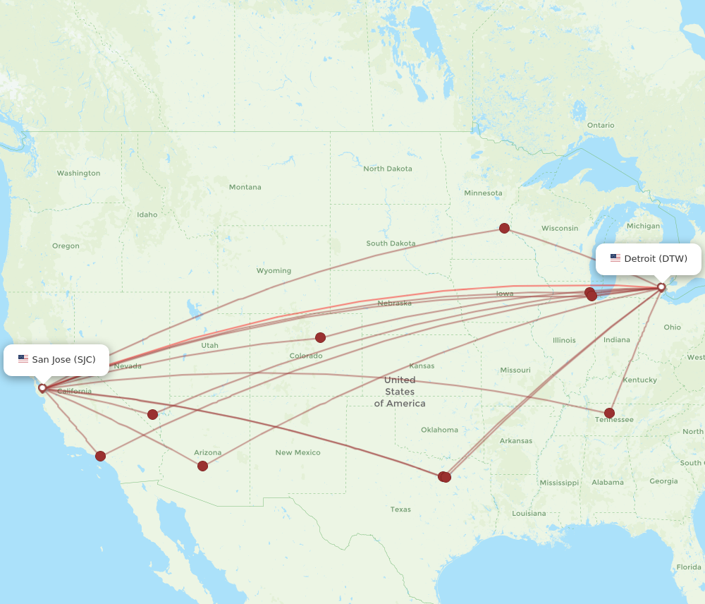 All Flight Routes From San Jose To Detroit, Sjc To Dtw - Flight Routes