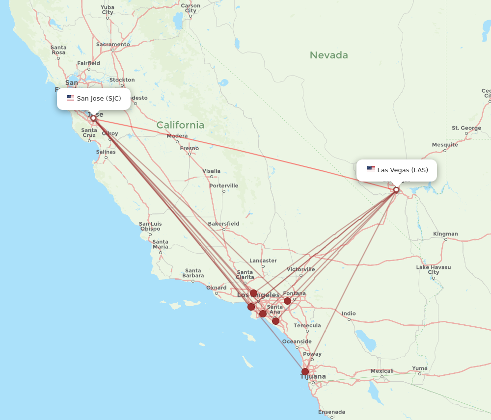 All flight routes from San Jose to Las Vegas, SJC to LAS - Flight Routes