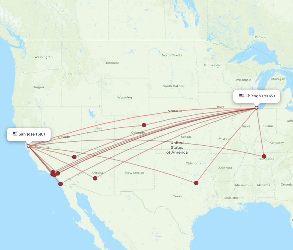 Flights from San Jose to Chicago, SJC to MDW - Flight Routes