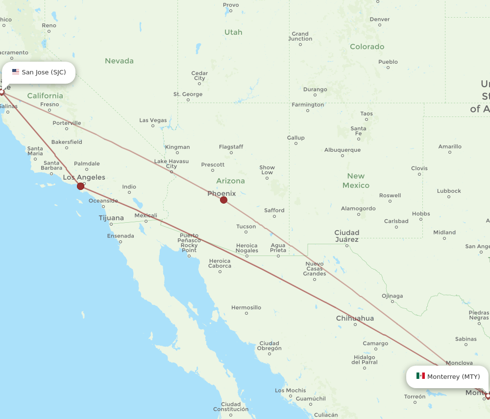 Flights from San Jose to Monterrey SJC to MTY Flight Routes