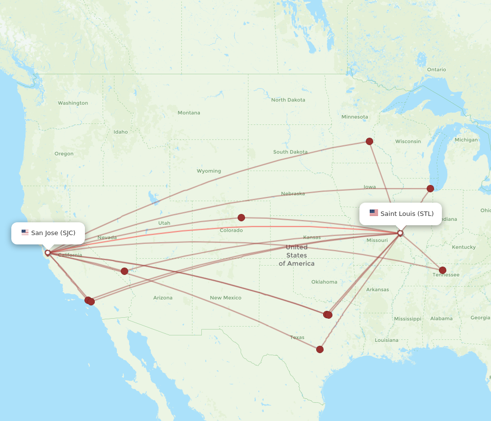 All flight routes from San Jose to Saint Louis, SJC to STL - Flight Routes