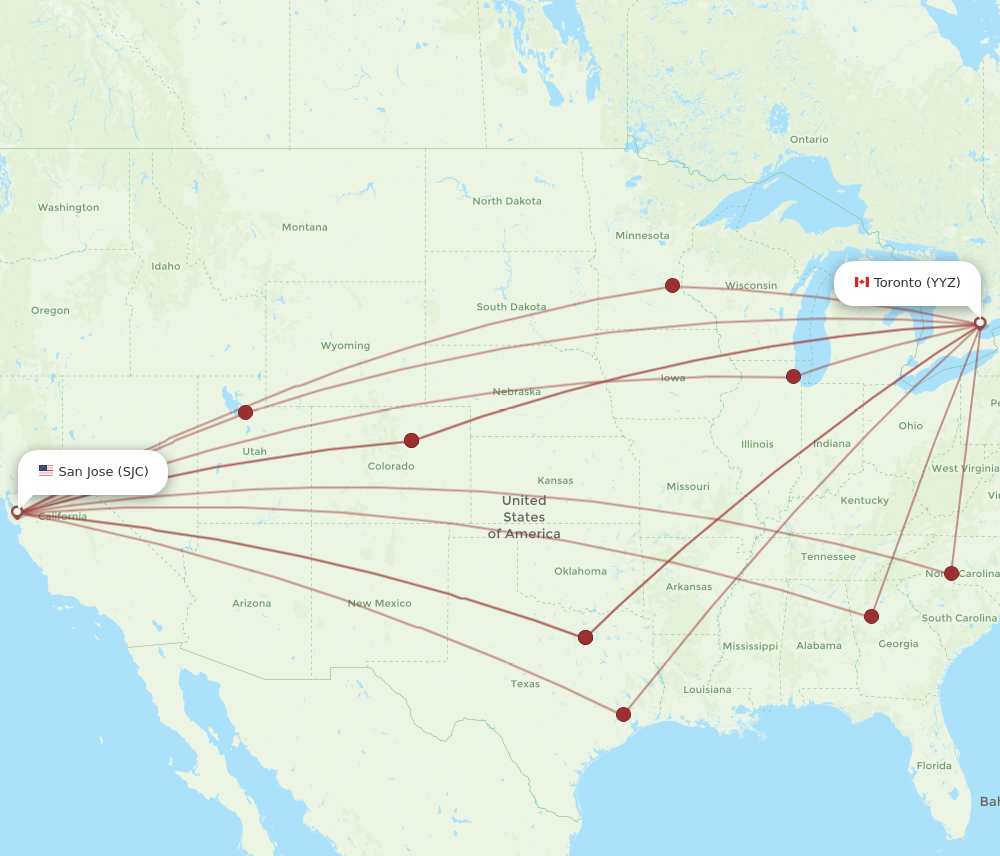 Flights from San Jose to Toronto SJC to YYZ Flight Routes