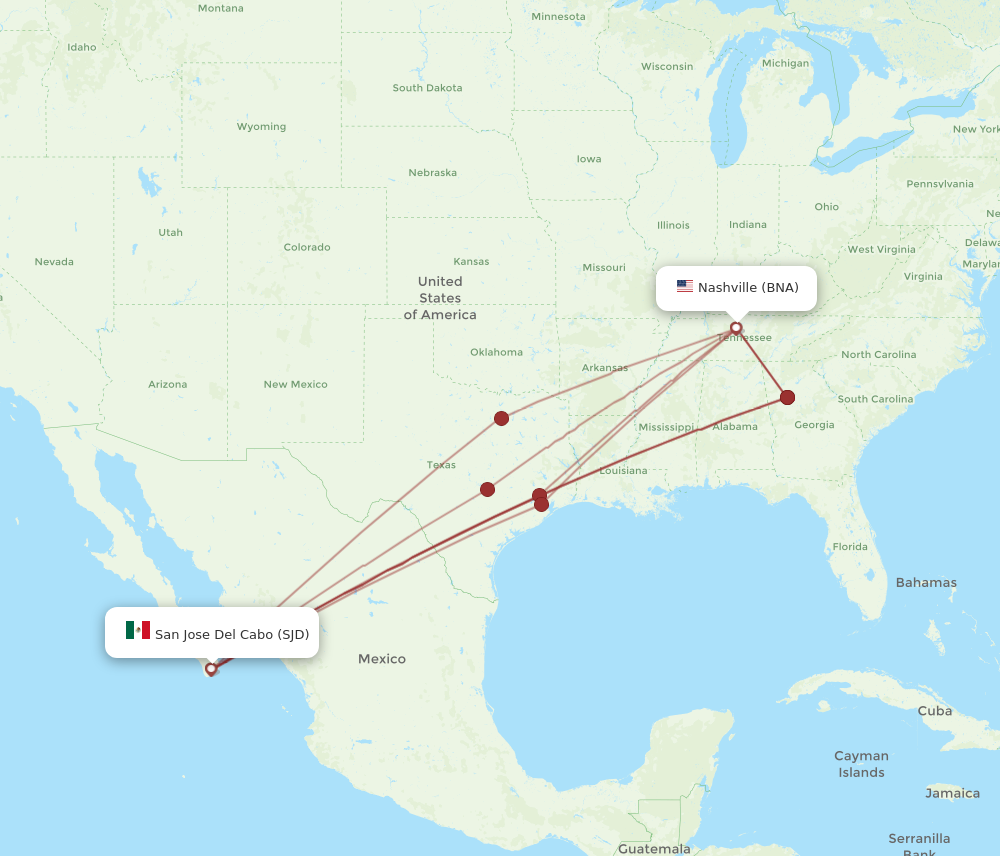 Flights from San Jose Cabo to Nashville SJD to BNA Flight Routes