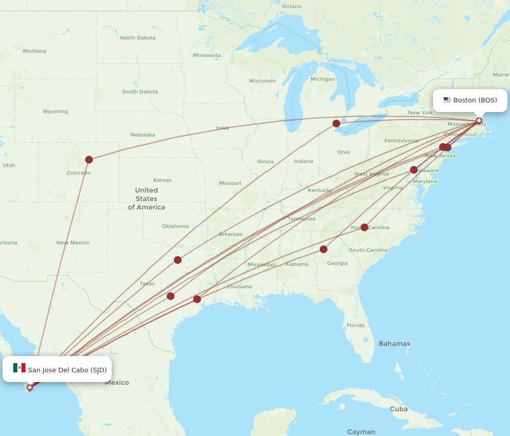 Flights from San Jose Cabo to Boston SJD to BOS Flight Routes