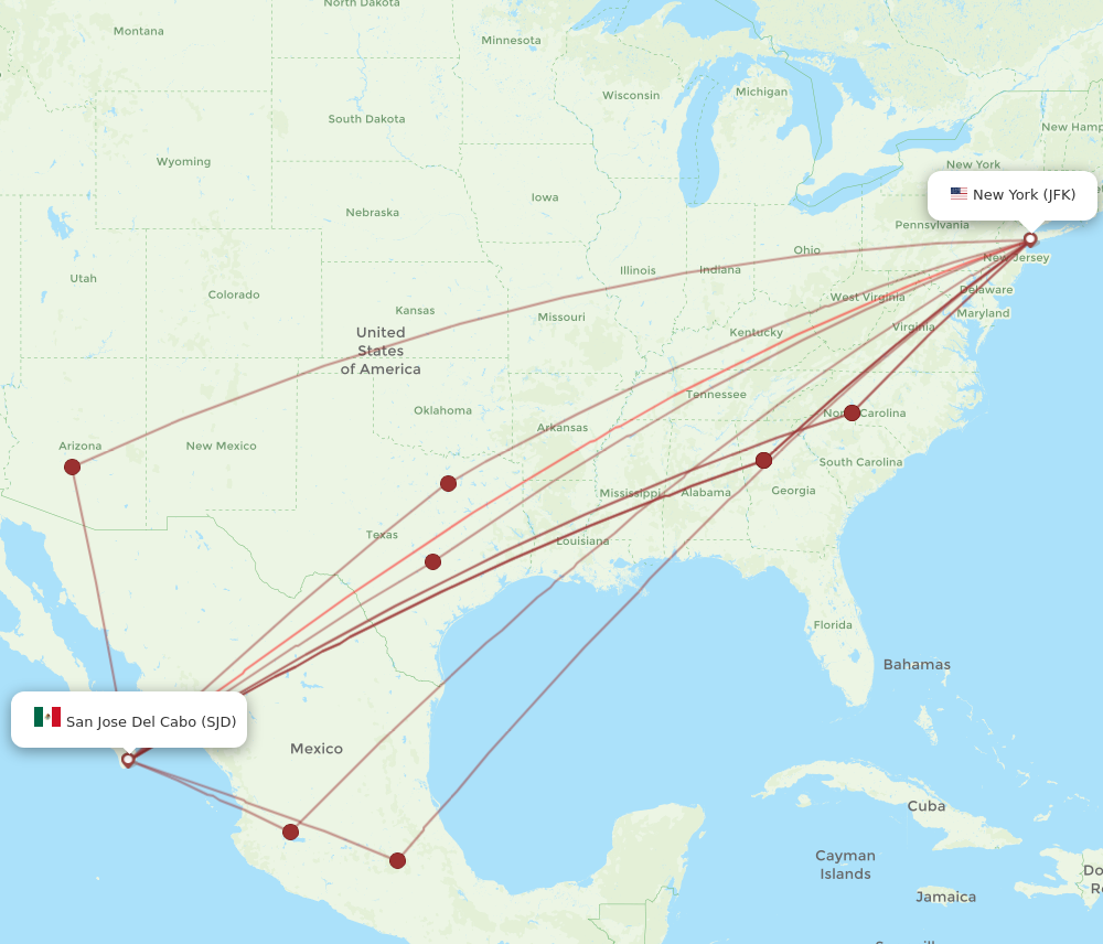 Flights from San Jose Cabo to New York SJD to JFK Flight Routes