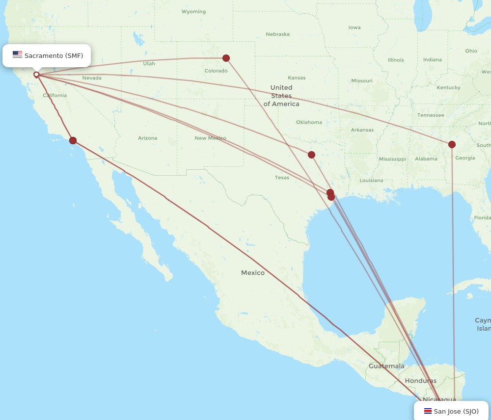 All flight routes from San Jose to Sacramento, SJO to SMF - Flight Routes